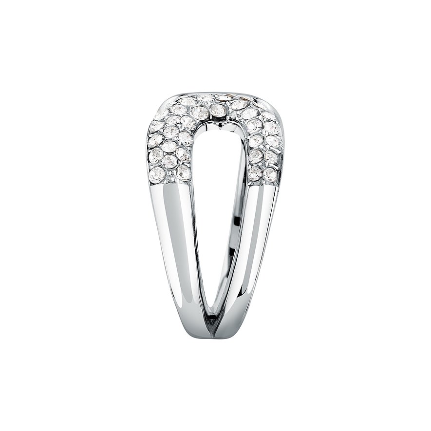 Ein Morellato Ring aus zwei schmalen Edelstahlbändern, oben mit vielen kleinen klaren Kristallen besetzt.