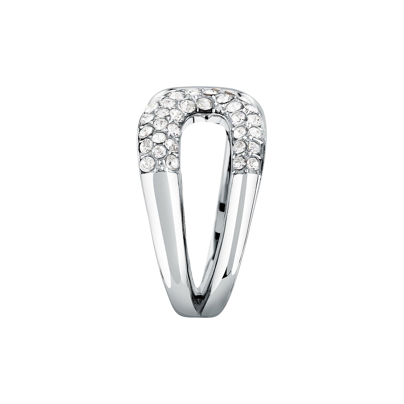 Ein Morellato Ring aus zwei schmalen Edelstahlbändern, oben mit vielen kleinen klaren Kristallen besetzt.