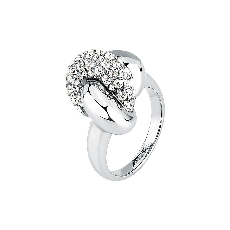 Morellato ring van roestvrij staal met geknoopt design, versierd met fonkelende kristalstenen.