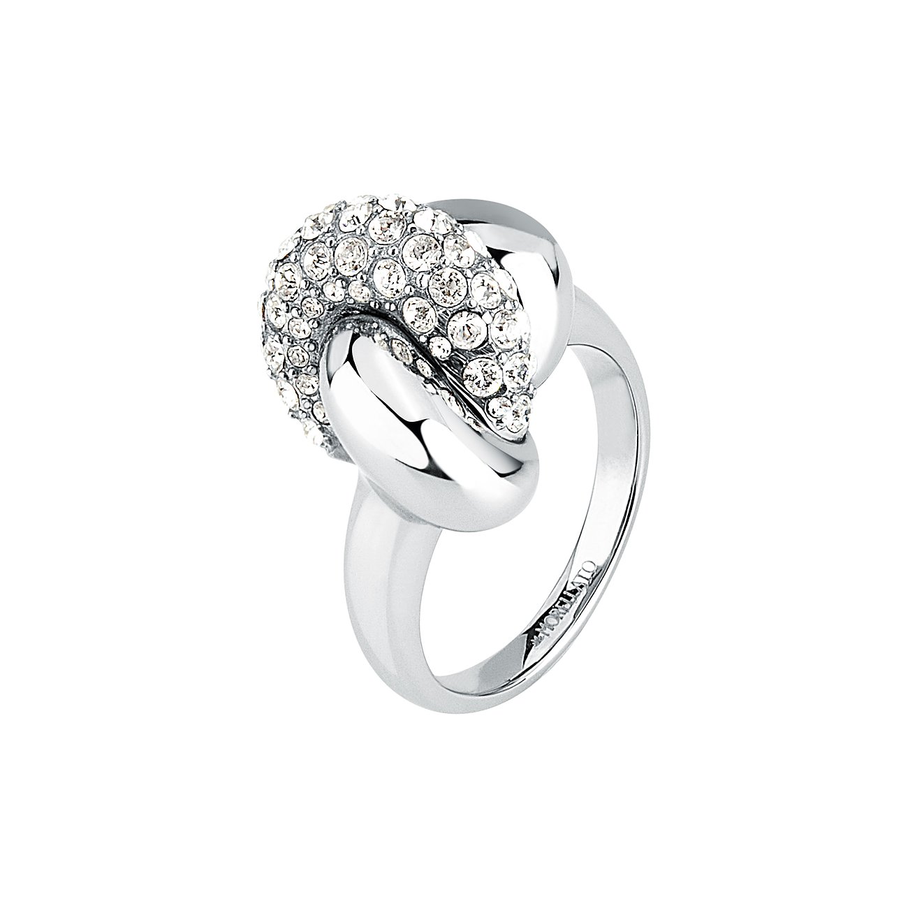 Morellato ring van roestvrij staal met geknoopt design, versierd met fonkelende kristalstenen.