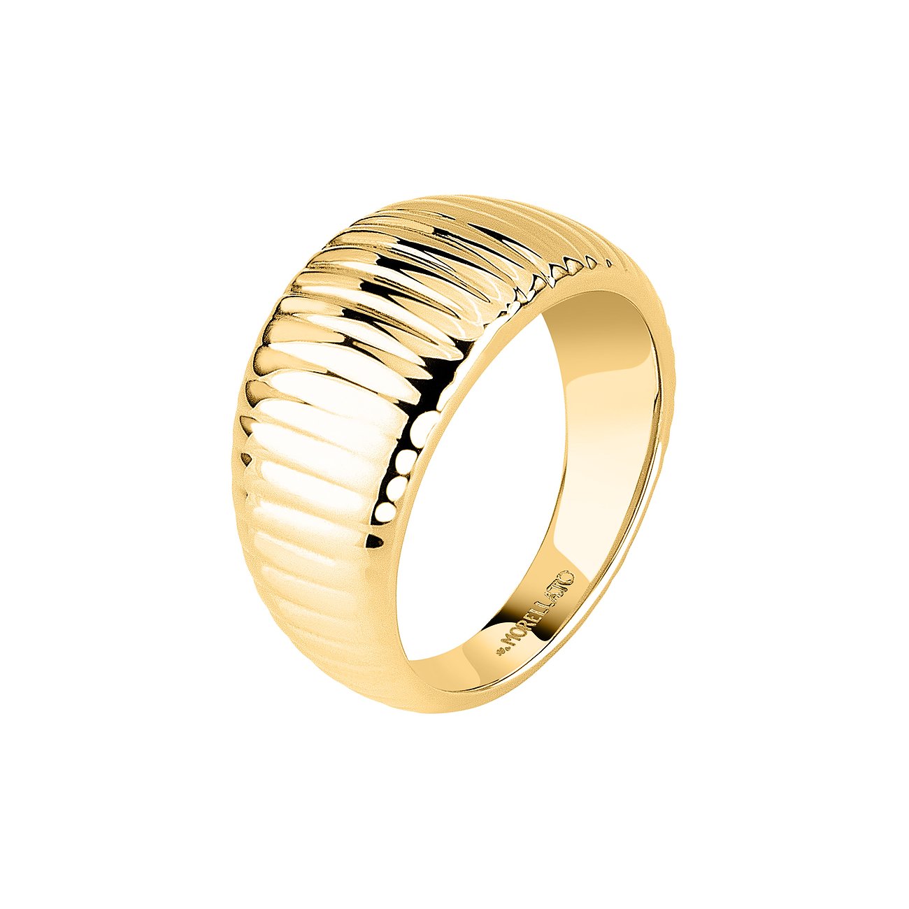 Morellato Ring aus goldfarbenem Edelstahl mit riffelartigem Design auf der Oberseite.