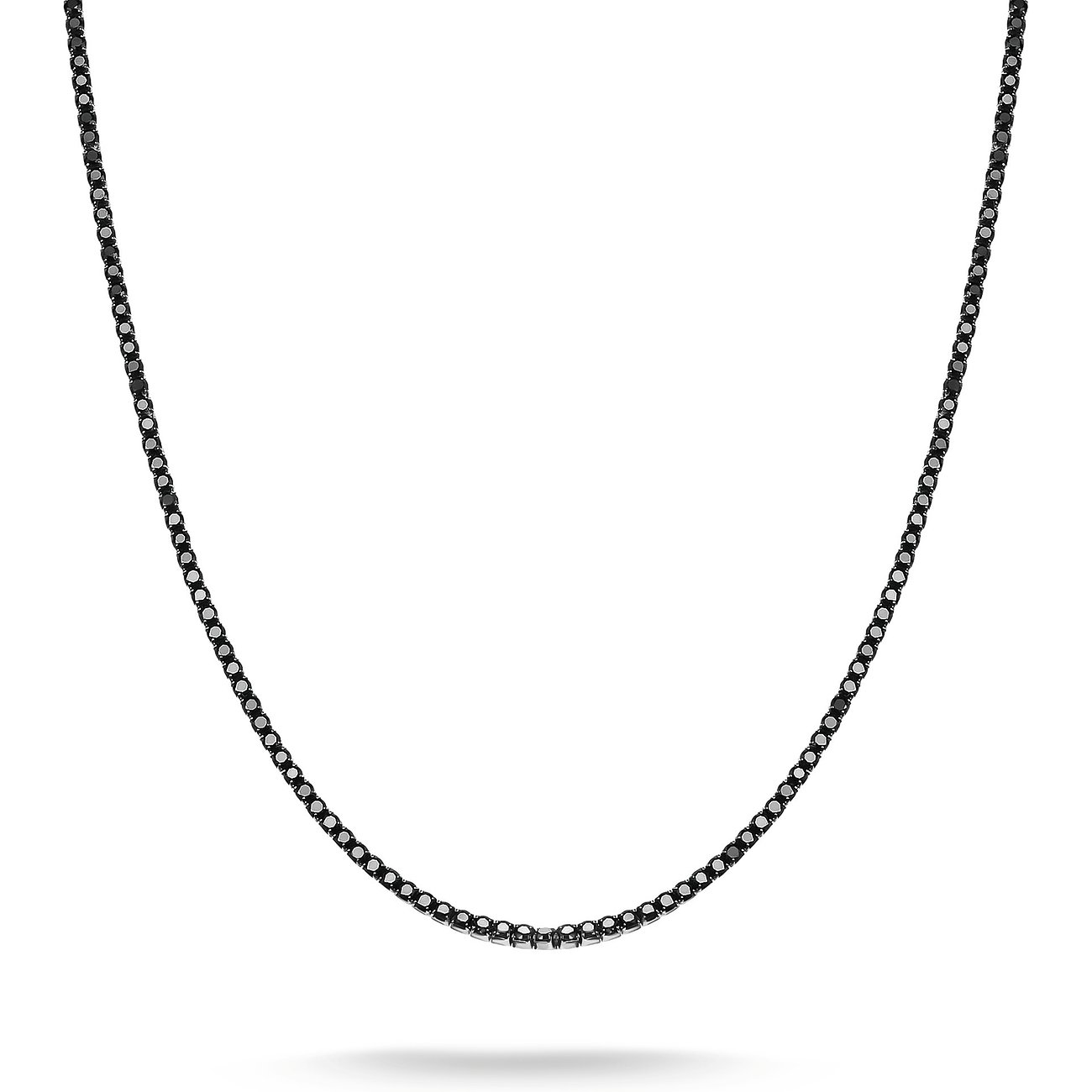 Thomas Sabo Halsschmuck aus geschwärztem Silber, durchgehend mit kleinen, dunklen Zirkonia-Farbsteinen besetzt.