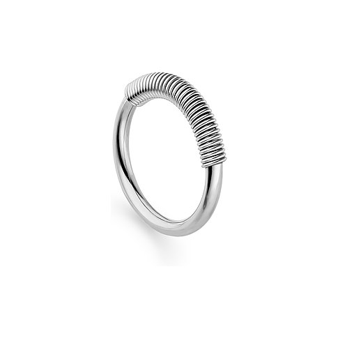 Anello Liebeskind in acciaio inossidabile, superficie lucida e parte superiore a spirale.