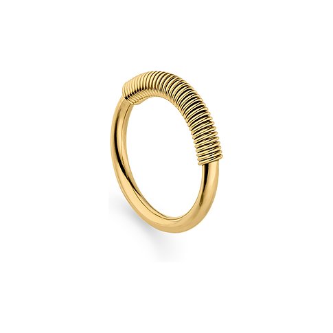 Anello Liebeskind in acciaio inox color oro. La metà superiore è decorata con piccoli dettagli avvolti dorati.