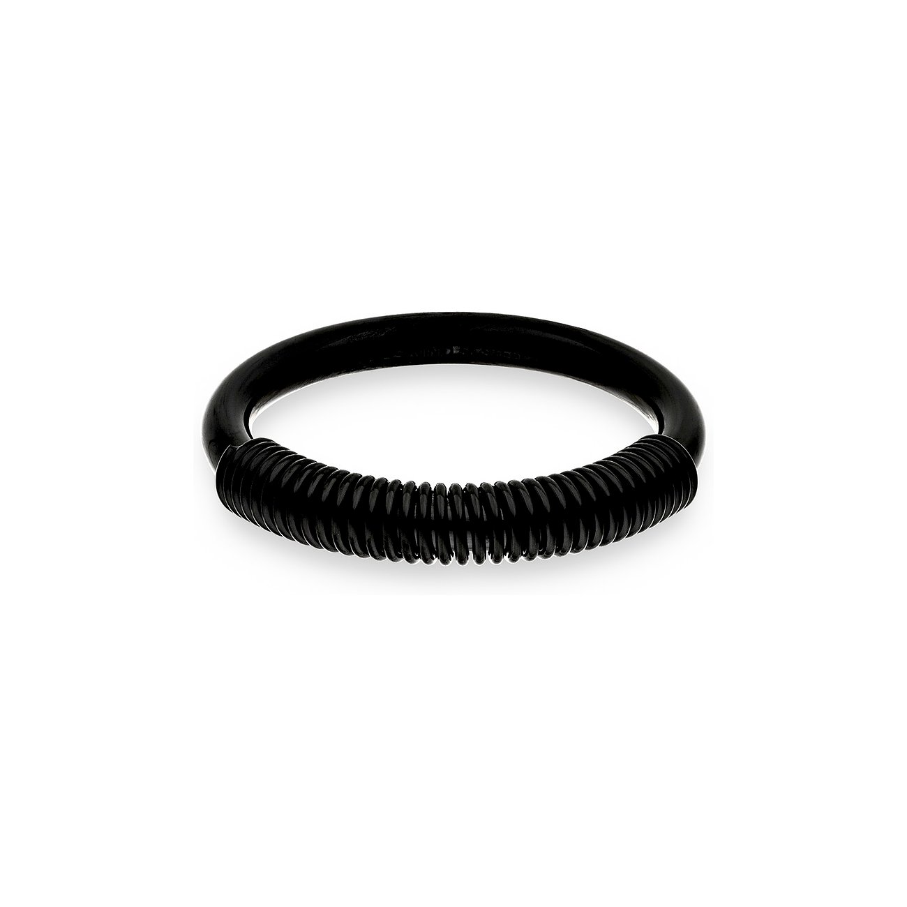 Liebeskind ring i svart rostfritt stål med räfflad textur på den nedre tredjedelen.