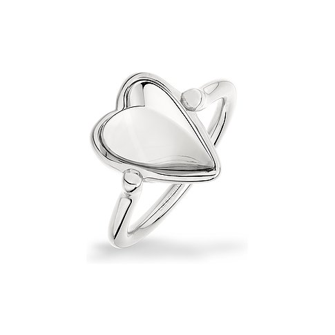 Un anello Liebeskind lucido in acciaio inossidabile con design a cuore, visto frontalmente.
