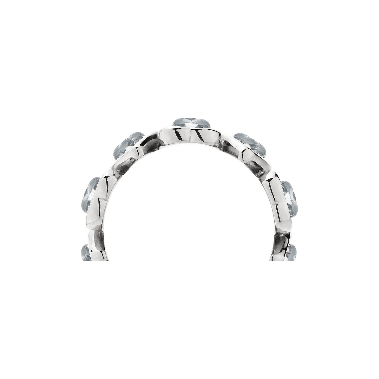 Gros plan d'une bague Liebeskind en acier inoxydable, ornée de plusieurs pierres précieuses ovales claires sur le dessus.