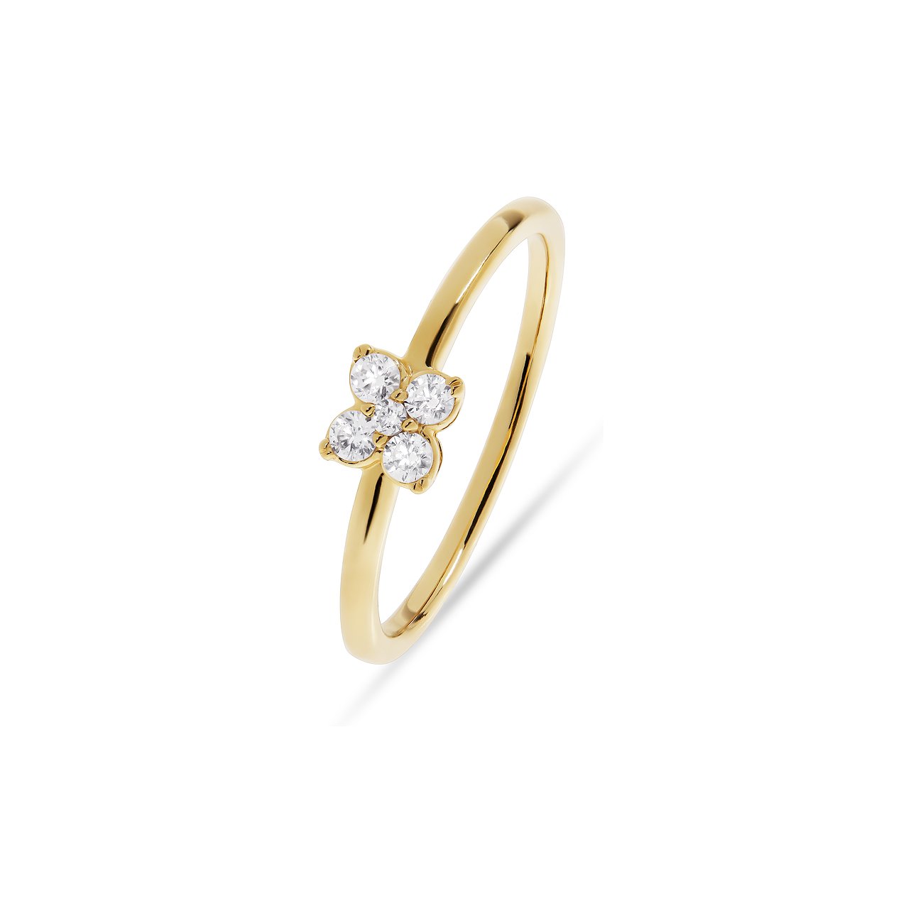 CHRIST ring i 585 gult guld med et diamantblomstermotiv af fem funklende diamanter.