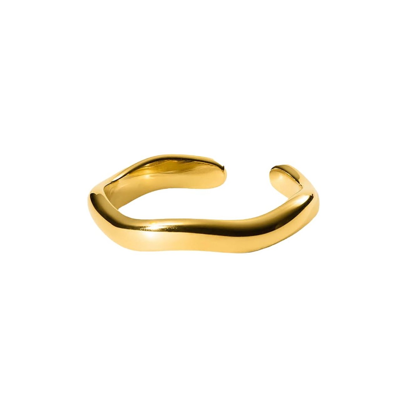 Purelei ring van goudkleurig edelstaal met organisch gevormd, licht golvend design en open achterkant.