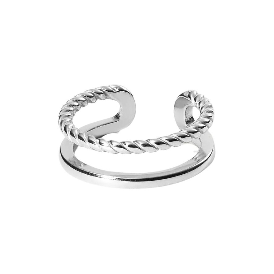 Purelei open vingerring van roestvrij staal met gladde en gedraaide ringband.