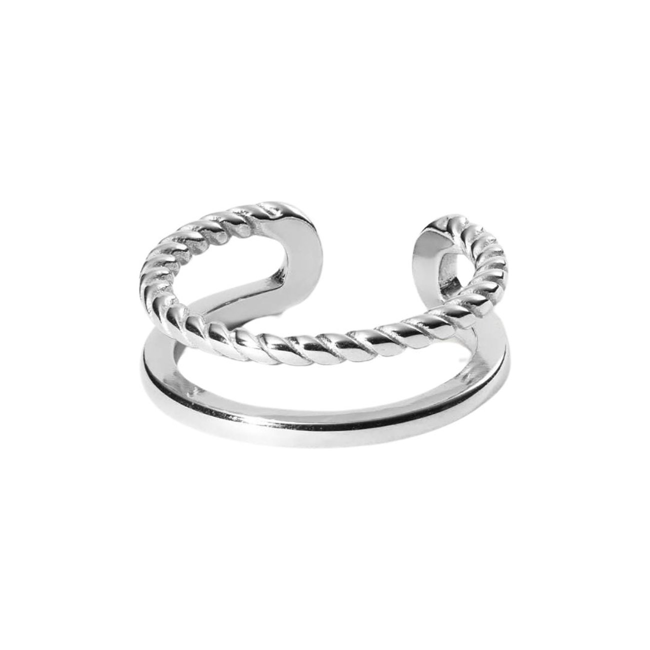 Purelei open vingerring van roestvrij staal met gladde en gedraaide ringband.