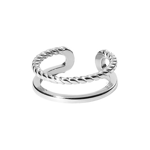 Purelei öppen fingerring i rostfritt stål med en slät och en tvinnad ringskena.
