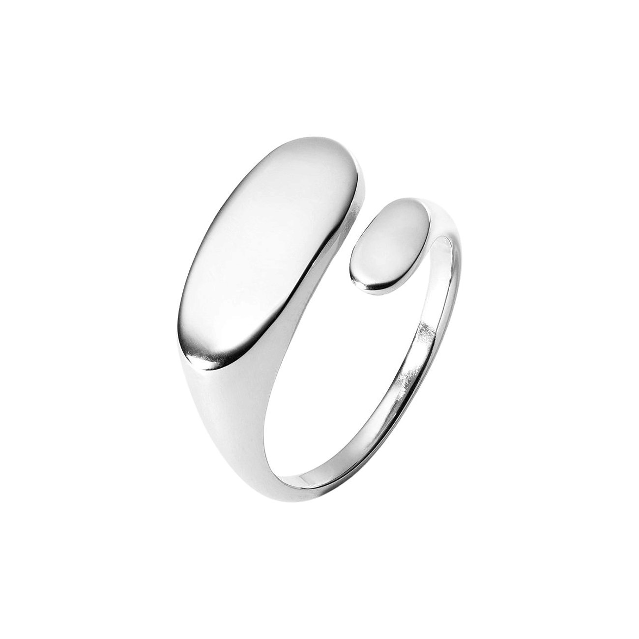 Purelei ring van roestvrij staal in zilver met twee elegante, glanzende, ovale oppervlakken tegenover elkaar.