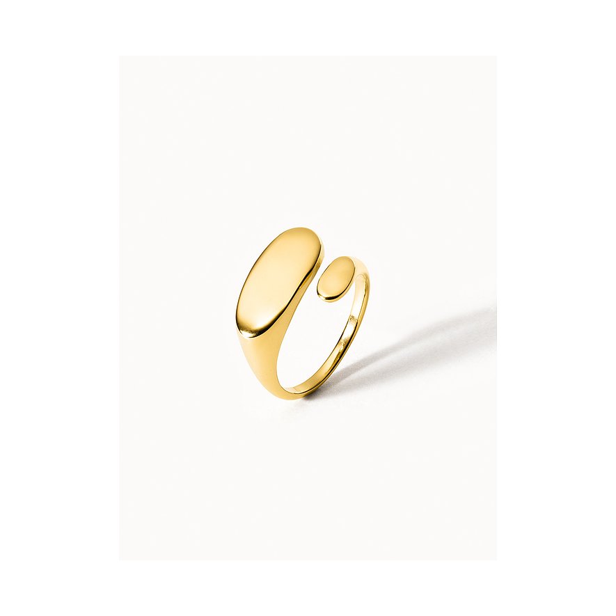 Purelei ring van goudkleurig roestvrij staal met twee gebogen, onregelmatige ovale vormen.