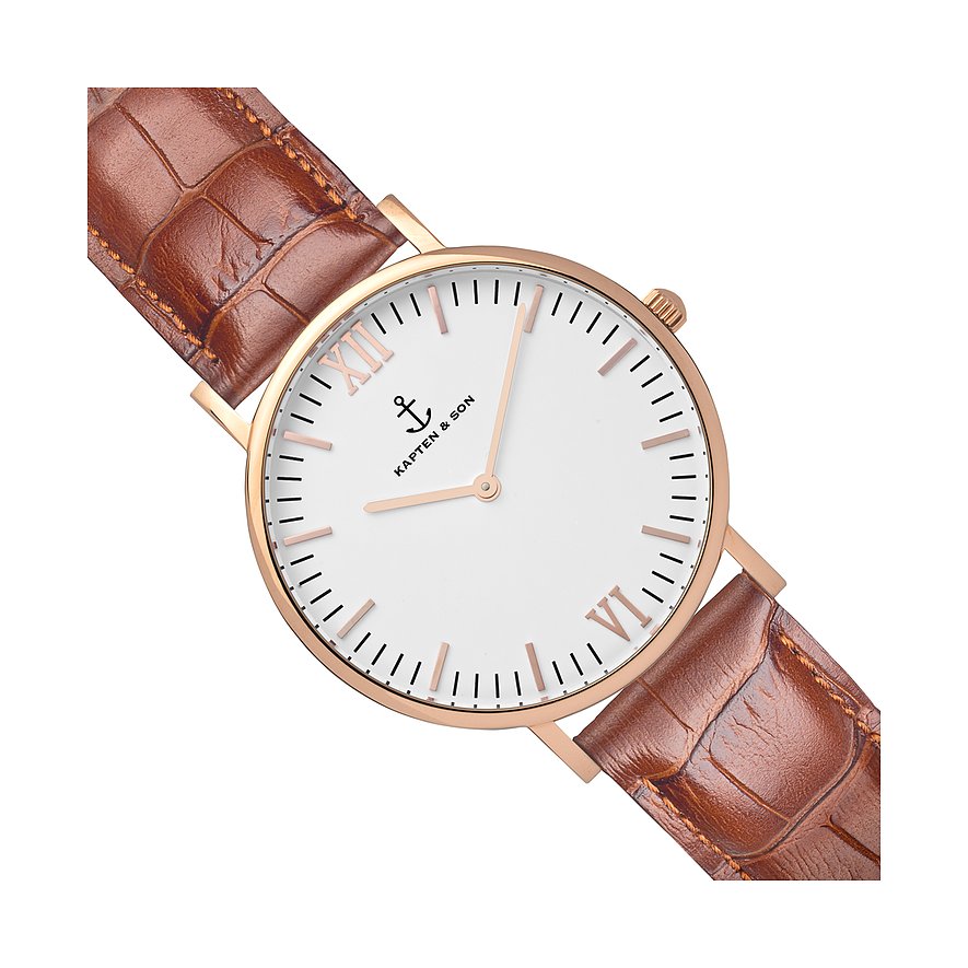 Kapten & Son Uhr Campina/Campus White RG Brown Croco Leather CA00A0303D11A