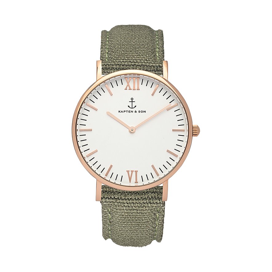 Kapten & Son Uhr Campina/Campus White RG Olive Canvas CB00A0606F11A