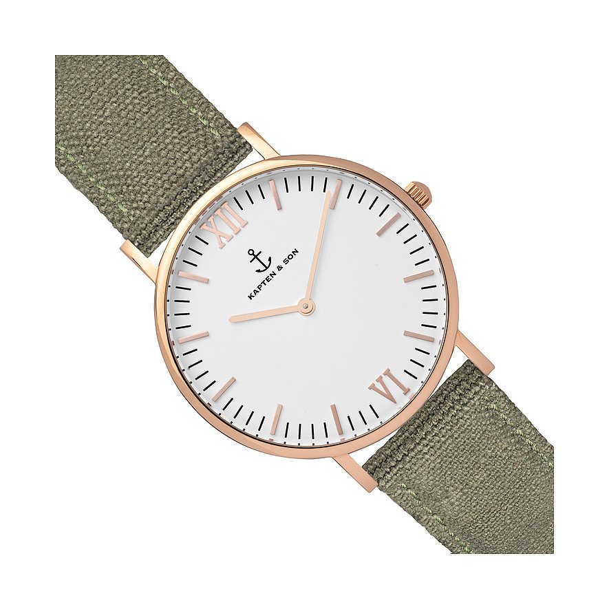 Kapten & Son Uhr Campina/Campus White RG Olive Canvas CB00A0606F11A