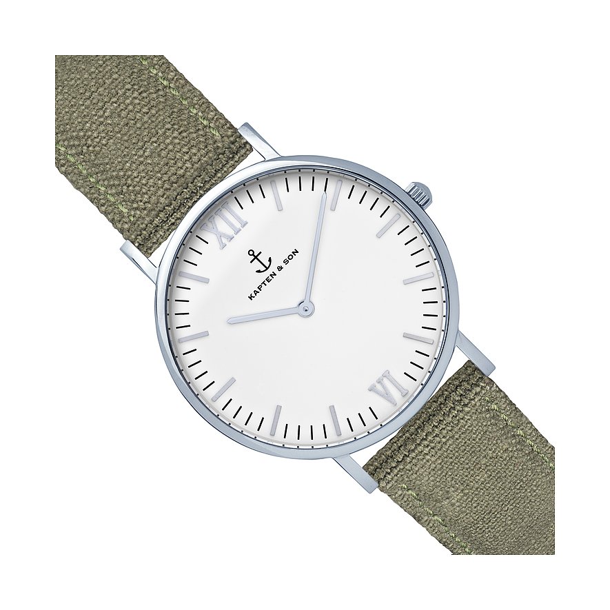 Kapten & Son Uhr Campina/Campus White Silver Olive Canvas CB03A0606F11A