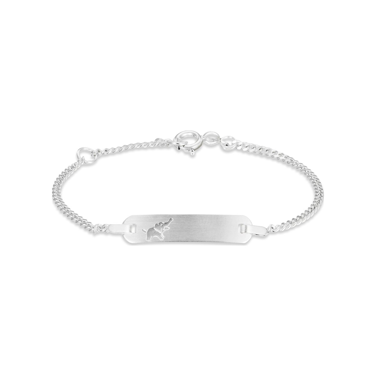 FAVS Little Friends Armband aus 925er Silber mit einer gravierten Elefantenfigur auf einer quadratischen Platte.
