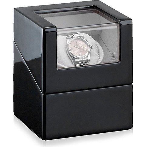 Designhütte Aufzugbox aus Kunststoff mit Feinsynthetik, silberfarbene Uhr mit Steinen.