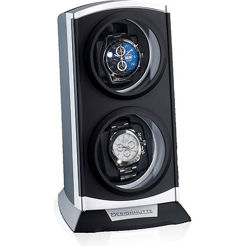 Designhütte Uhrenbeweger mit Metallgehäuse und zwei Automatikuhren.