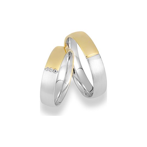 CHRIST Trauringe aus 585er Gelbgold und 585er Weißgold mit drei Diamanten.