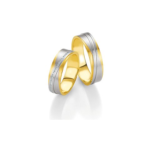 CHRIST Trauringe bicolor aus Gelbgold und Weißgold mit Diamanten.