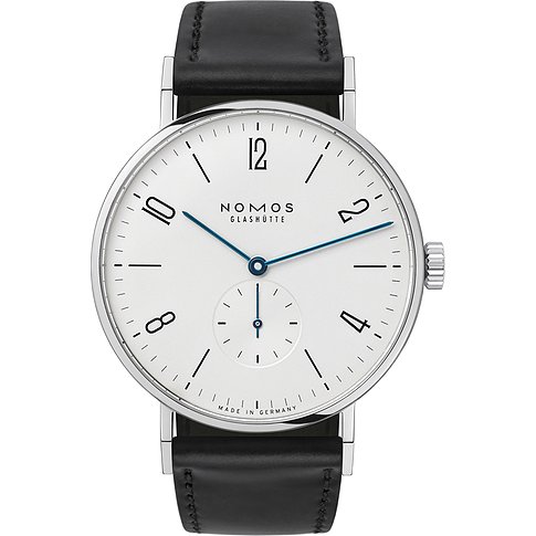 Nomos Glashütte Herrenuhr mit Edelstahlgehäuse und weißem Zifferblatt.
