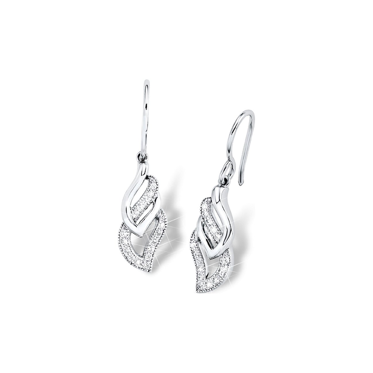 Ein Paar FAVS Ohrschmuck aus Silber 925 mit Zirkonia in Blattform von vorne gesehen.