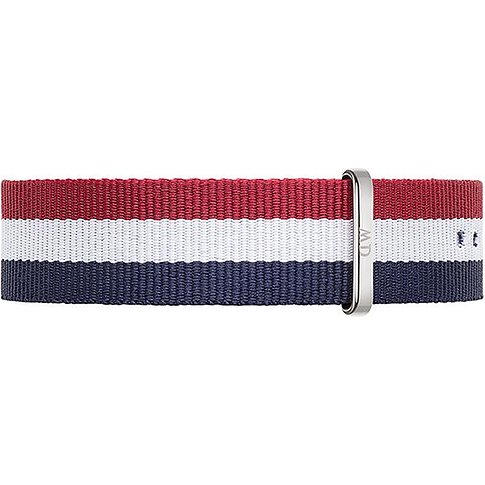 Daniel Wellington armbånd af plastik med røde, hvide og blå striber.