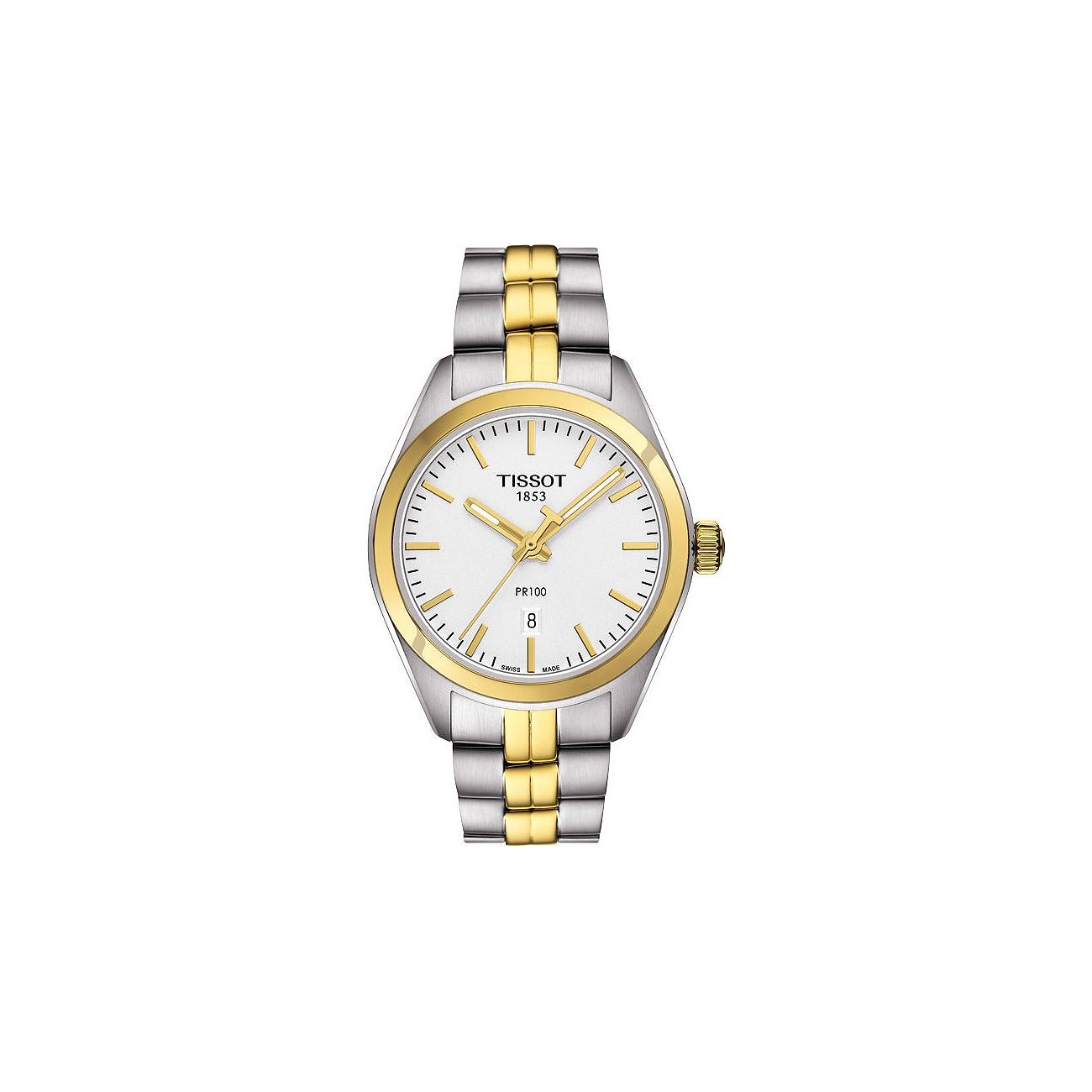 Tissot Damenuhr aus Edelstahl mit teils vergoldetem Armband und weißem Zifferblatt