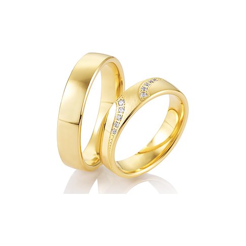 CHRIST Trauringe aus Gelbgold mit weißen Zirkonia.