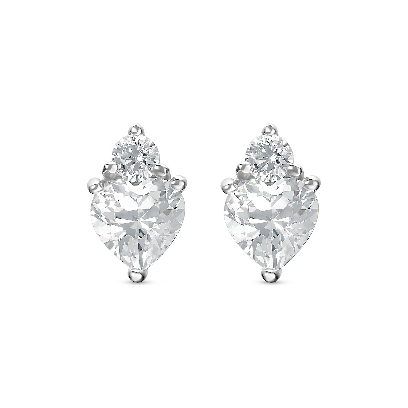 Une paire de puces d'oreilles FAVS en argent 925 avec zircons colorés en forme de cœur et un zircon rond au-dessus.