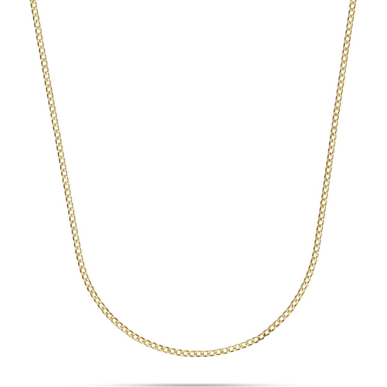 FAVS 585er Gelbgold-Halskette im Curb-Kettenstil. Die polierte Goldkette ist in einer sanften U-Form arrangiert.
