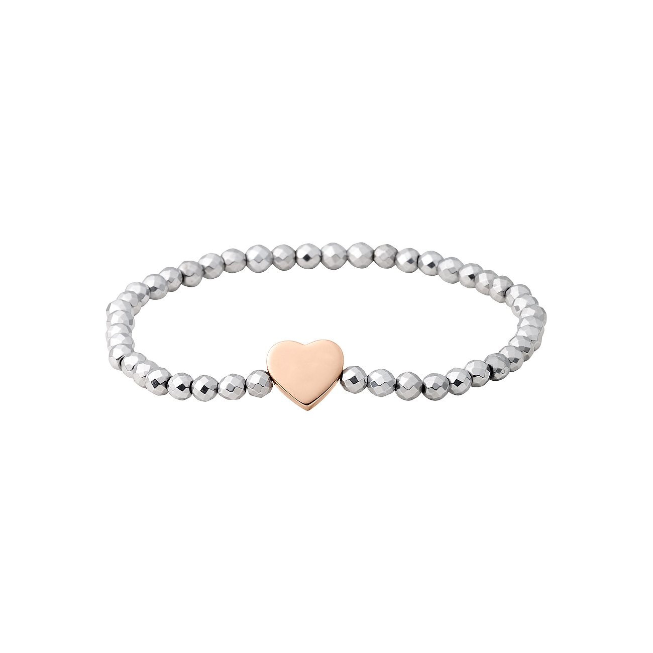 JETTE Halsschmuck mit Sterlingsilber, rosenfarben und facettierten Perlen, zentral ein kleines Herz als Anhänger.