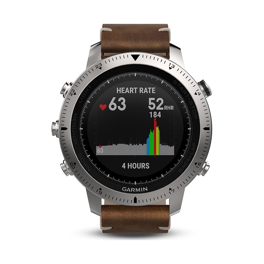 Garmin Smartwatch 010-01957-00, Herren, Edelstahl, Leder, Armband: Leder, Quarz, analog
