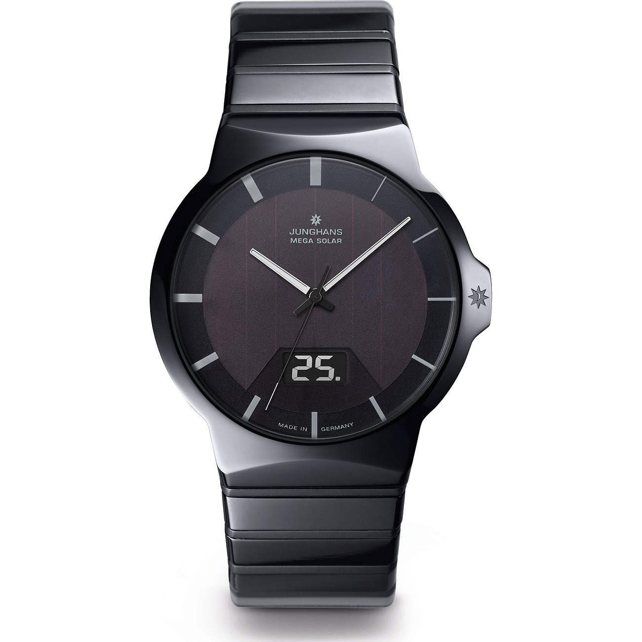 Junghans Herrenuhr mit Keramikgehäuse, analog, mit Datum.