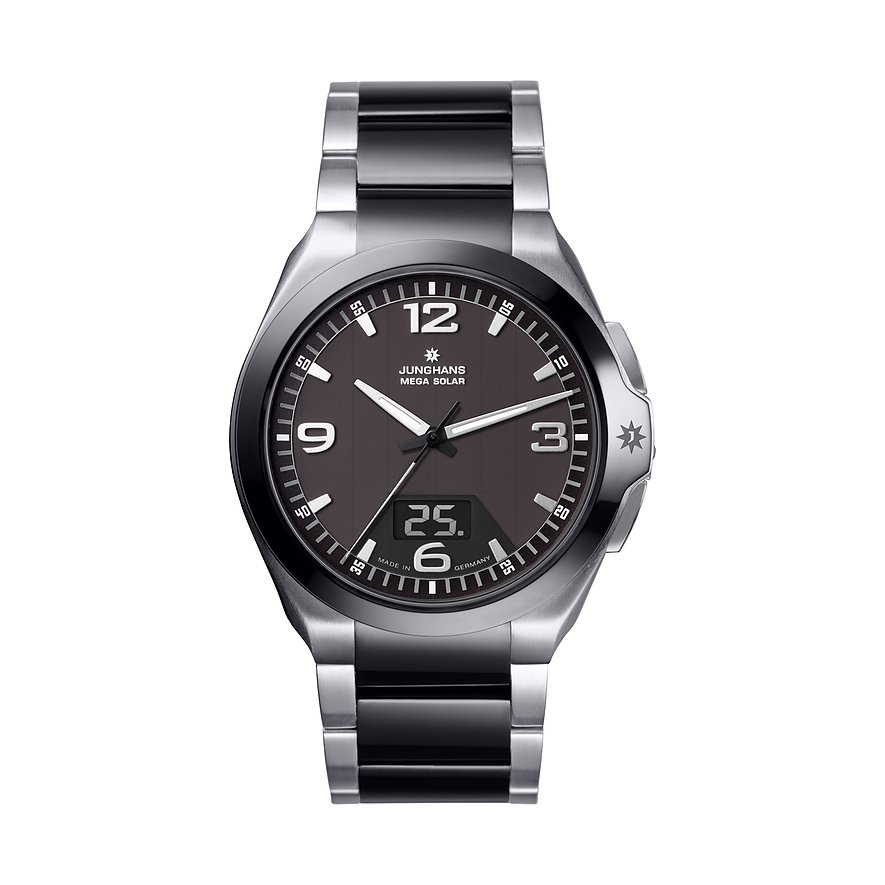 Junghans Herrenuhr Spektrum Mega Solar 18112044, Herren, Edelstahl, Keramik, Armband: Edelstahl, Keramik, Funk, analog