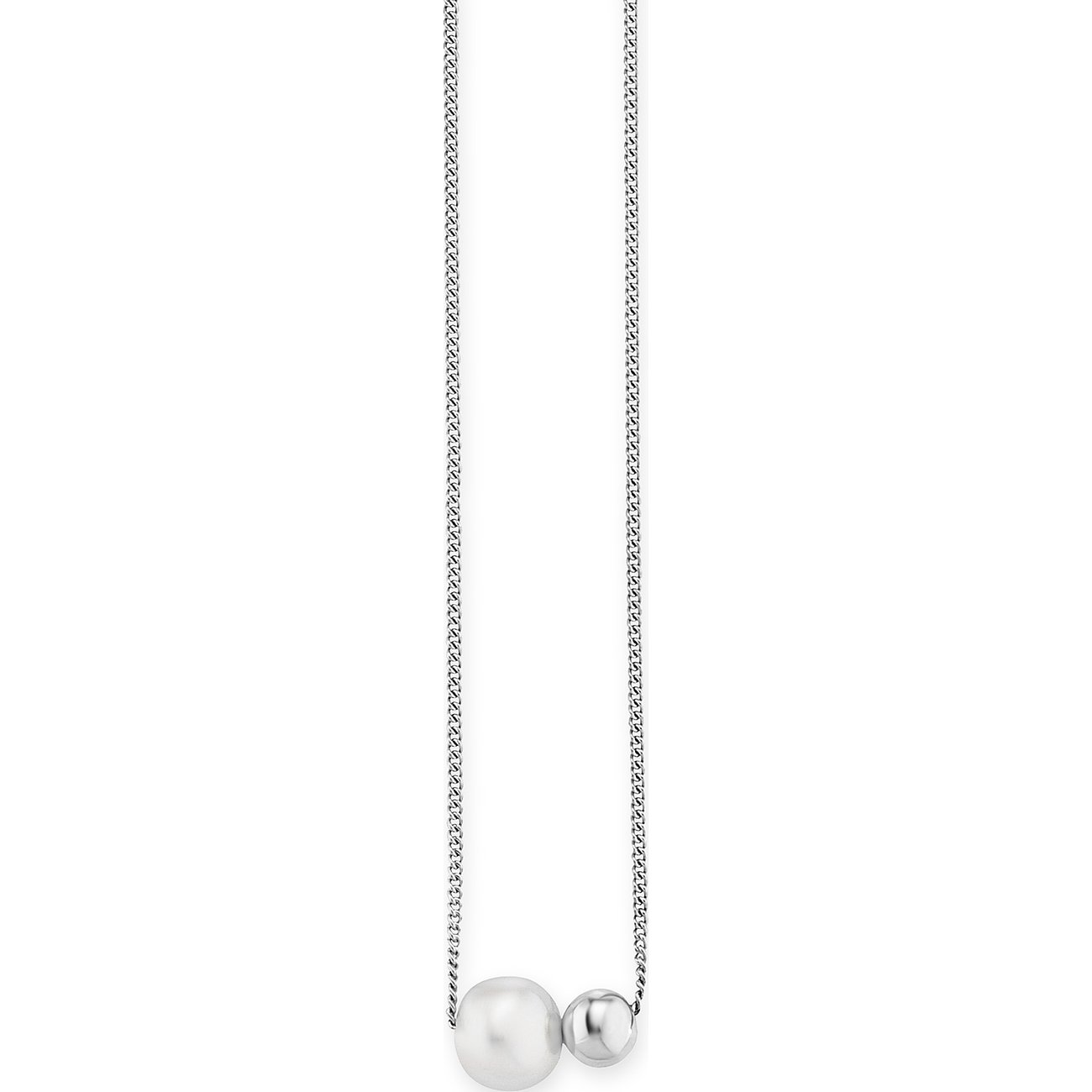 Caï Halskette aus 925er Silber mit zwei unterschiedlich großen, glänzenden Silberkugeln, die an einer feinen Kette hängen.