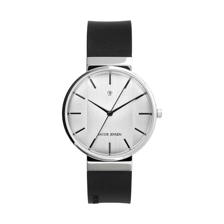 Jacob Jensen Herrenuhr 737, Herren, Edelstahl, Armband: Kautschuk, Quarz, analog