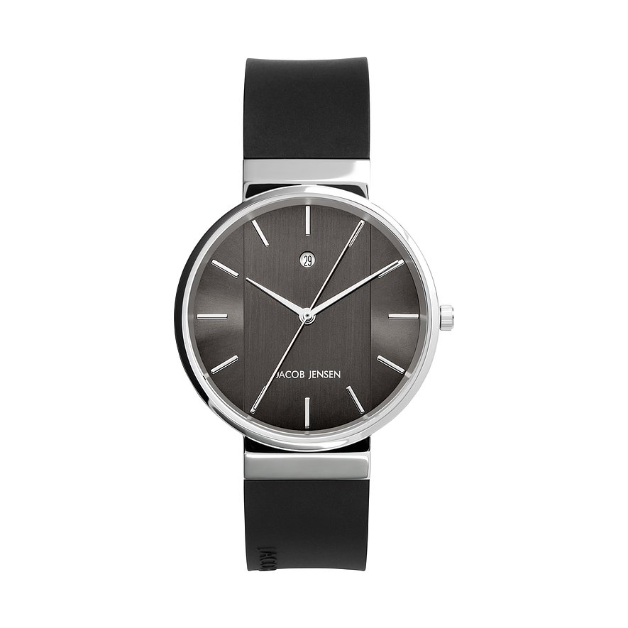 Jacob Jensen Herrenuhr 738, Herren, Edelstahl, Armband: Kautschuk, Quarz, analog