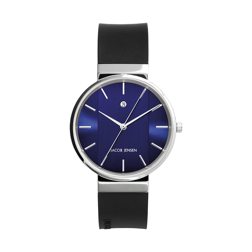 Jacob Jensen Herrenuhr 739, Herren, Edelstahl, Armband: Kautschuk, Quarz, analog