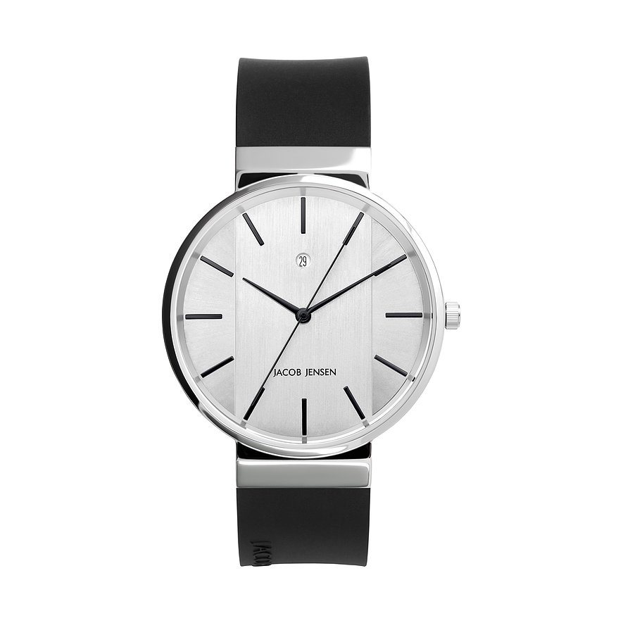Jacob Jensen Herrenuhr 707, Herren, Edelstahl, Armband: Kautschuk, Quarz, analog