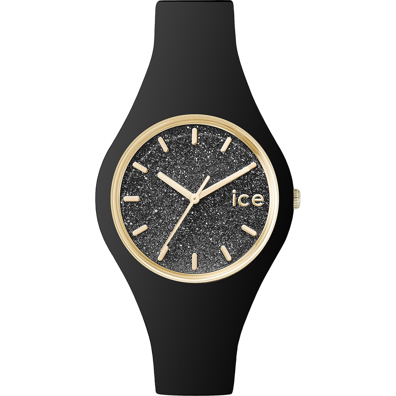 ICE Watch dameshorloge van kunststof met glinsterende wijzerplaat en goudkleurige lunette.