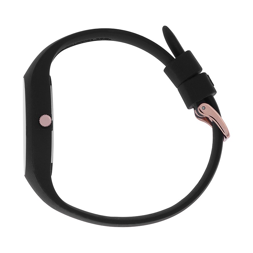 ICE Watch dameshorloge met kunststof kast, roségoudkleurige kroon en zwarte band.