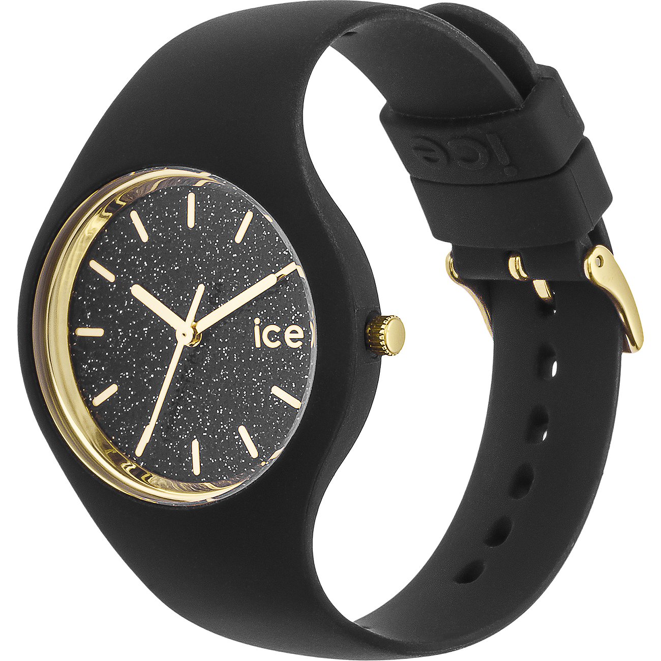 ICE Watch dameshorloge met kunststof kast, zwart wijzerplaat met steentjes.