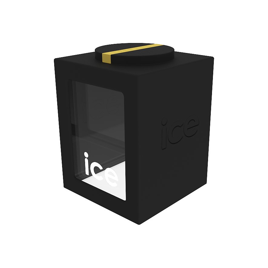 ICE Watch Dameshorloge van kunststof, zwart, met venster en geel-zwarte lunette.