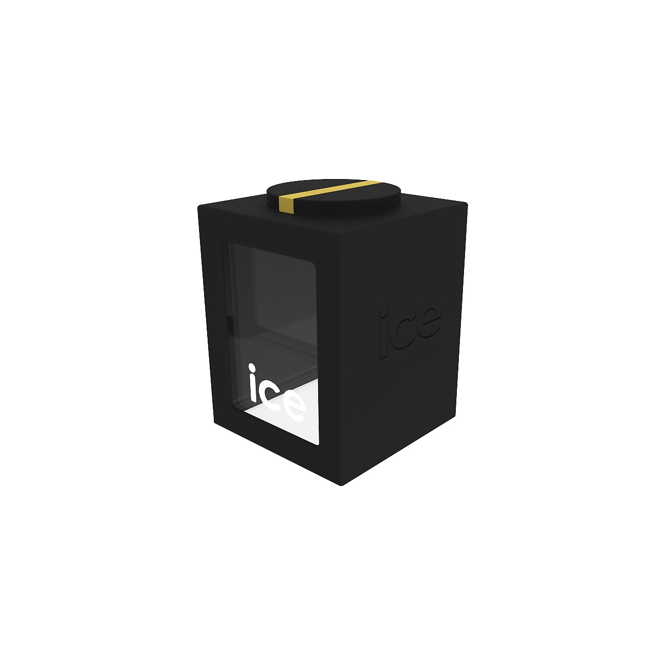 ICE Watch Dameshorloge van kunststof, zwart, met venster en geel-zwarte lunette.