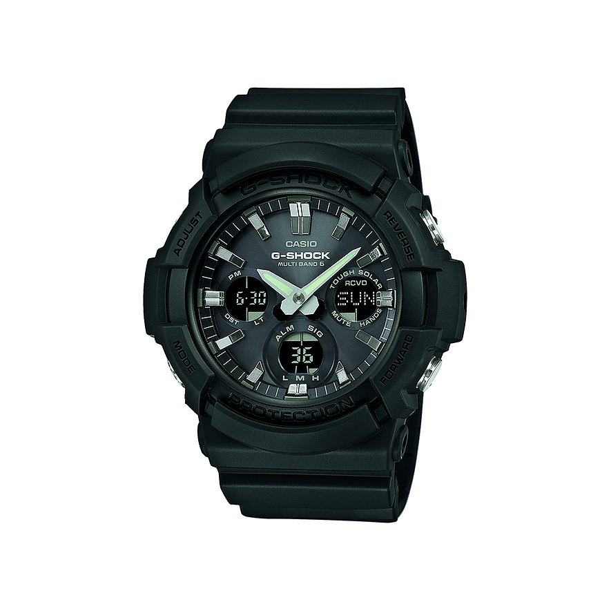 Casio G-Shock Herrenuhr mit Resin-Gehäuse, analog und digital mit leuchtenden Zeigern.