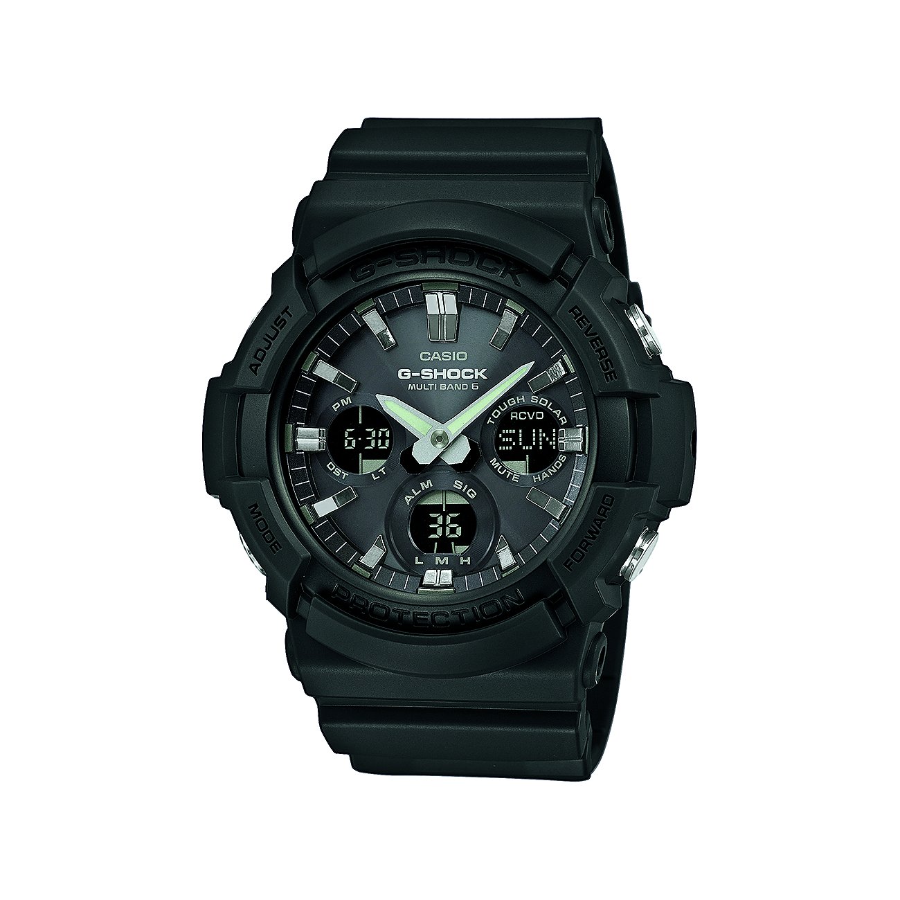 Casio G-Shock Herrenuhr mit Resin-Gehäuse, analog und digital mit leuchtenden Zeigern.
